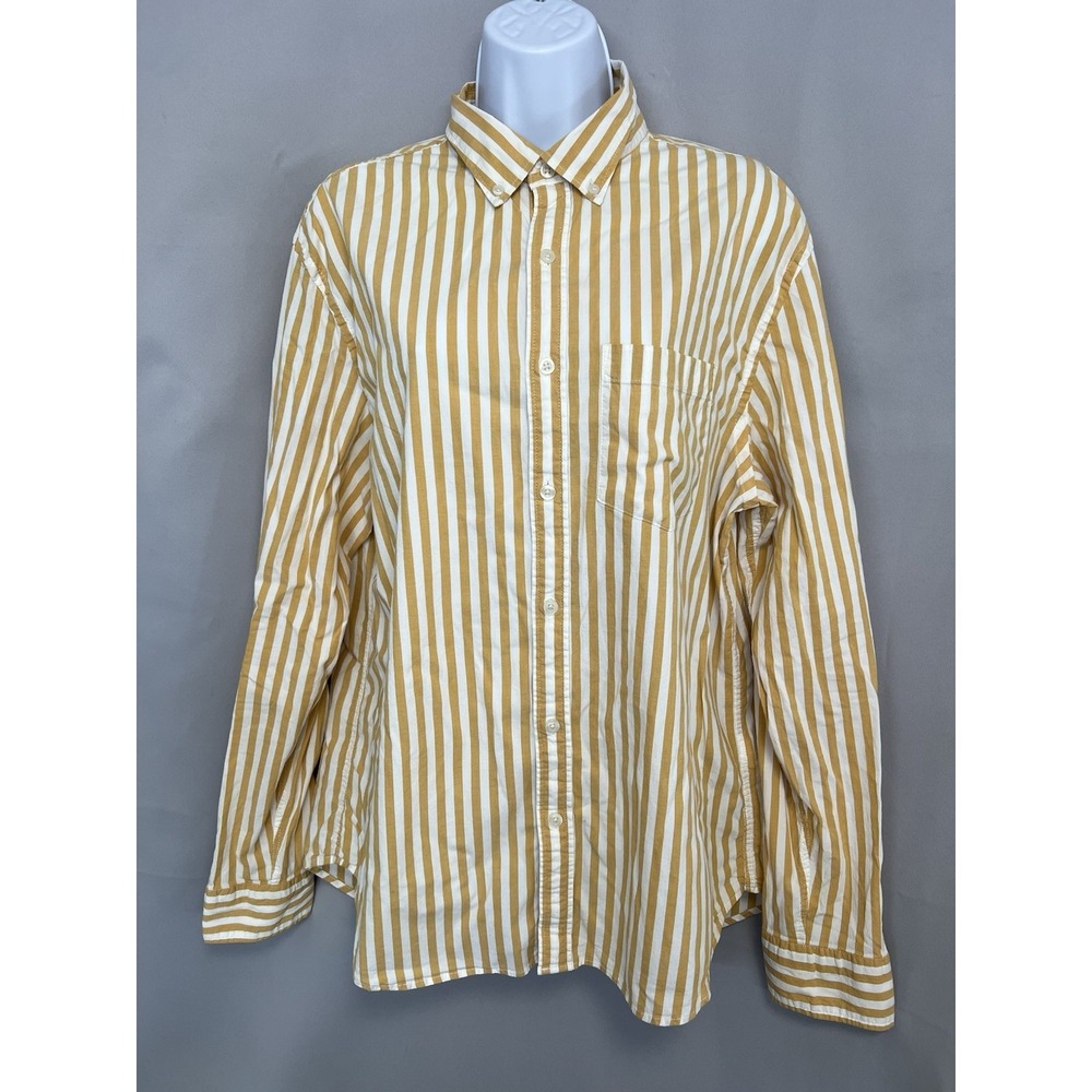 Old Navy Women's Everyday Shirt Slim Fit Yellow Striped Sz Large